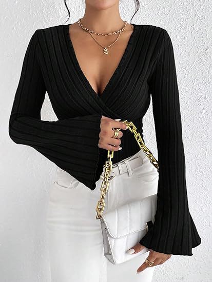 Comfortable Fit Women's Ribbed V Neck Sweater