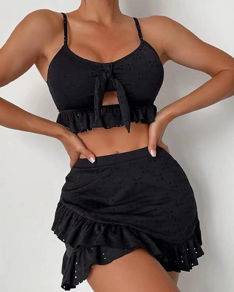 Women's Slim Fit Bikini with Embroidered Ruched Skirt