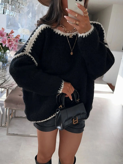 Colorblock Large Crew Sweater - EasyApparels