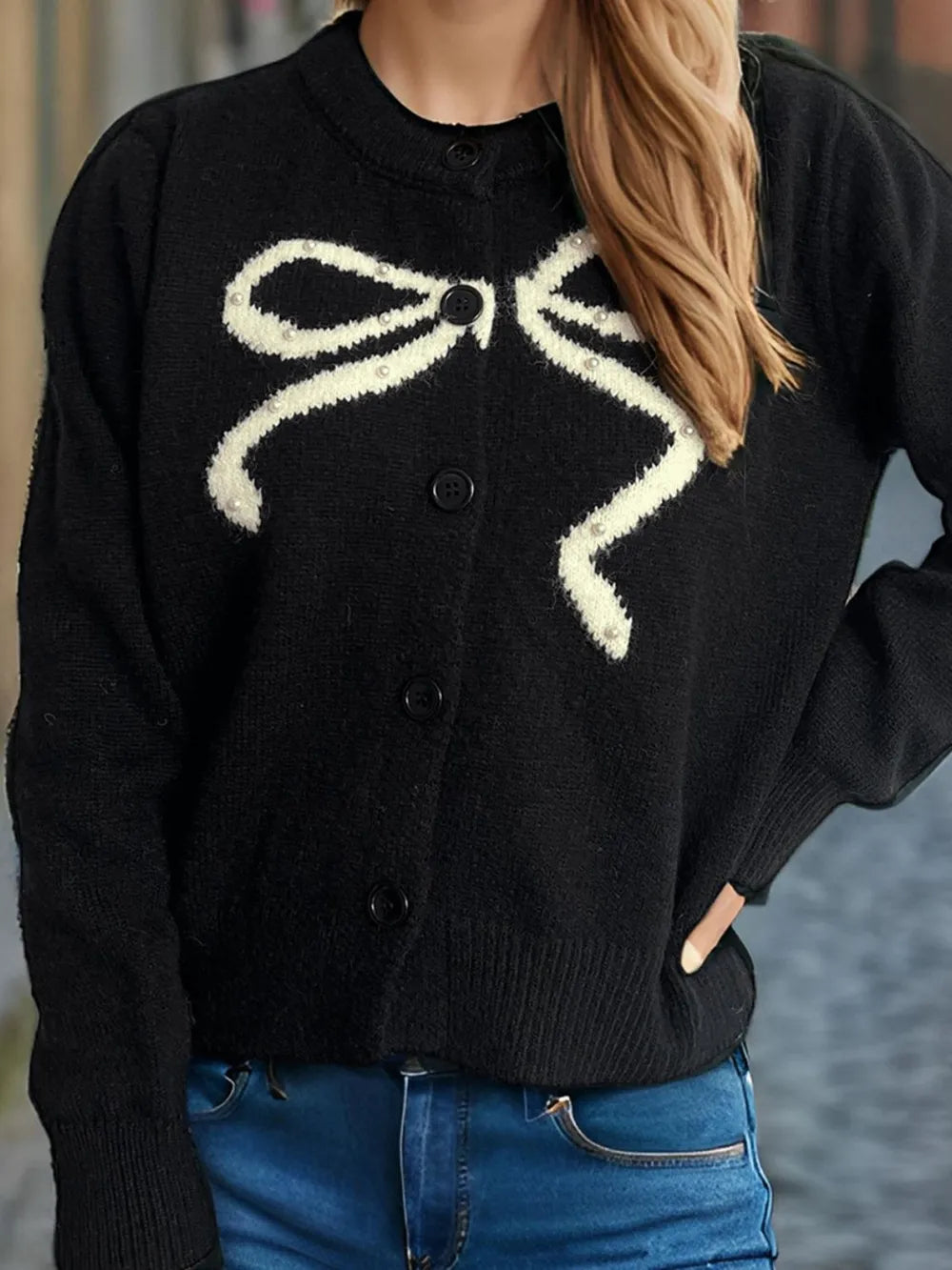 Casual Open Front Round Neck Sweater