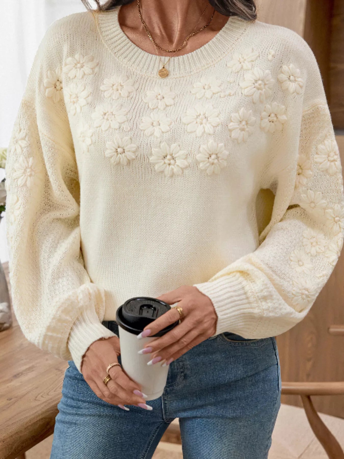 Beautiful Floral Crew Neck Sweater - EasyApparels