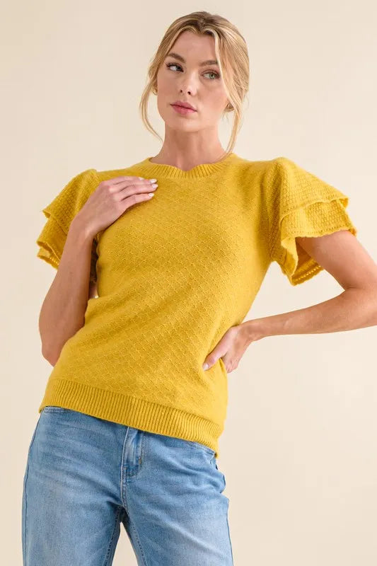 Comfortable Double Layer Ruffle Sleeve Sweater Top