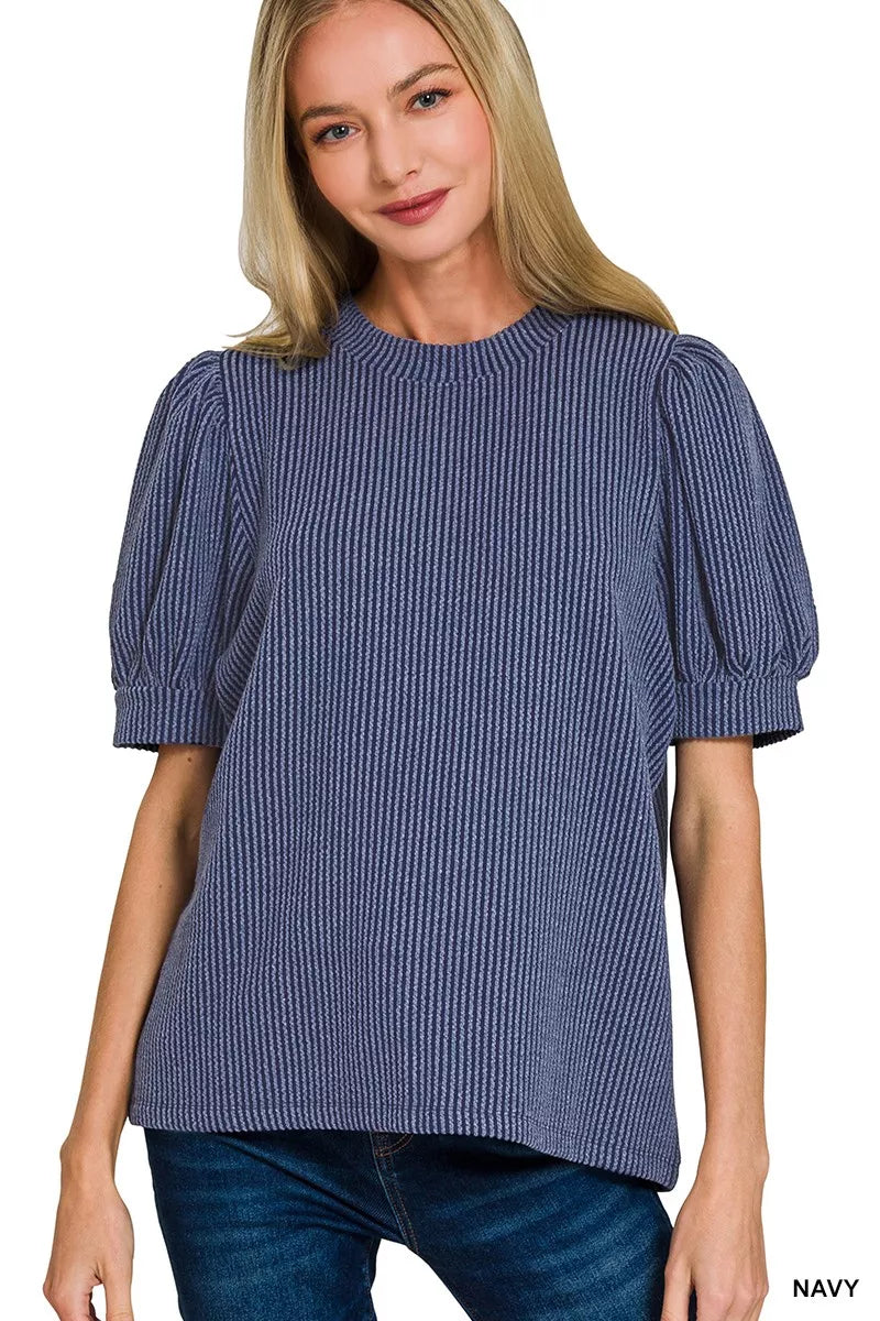 Textured Puff Sleeve Women's Blouse - EasyApparels