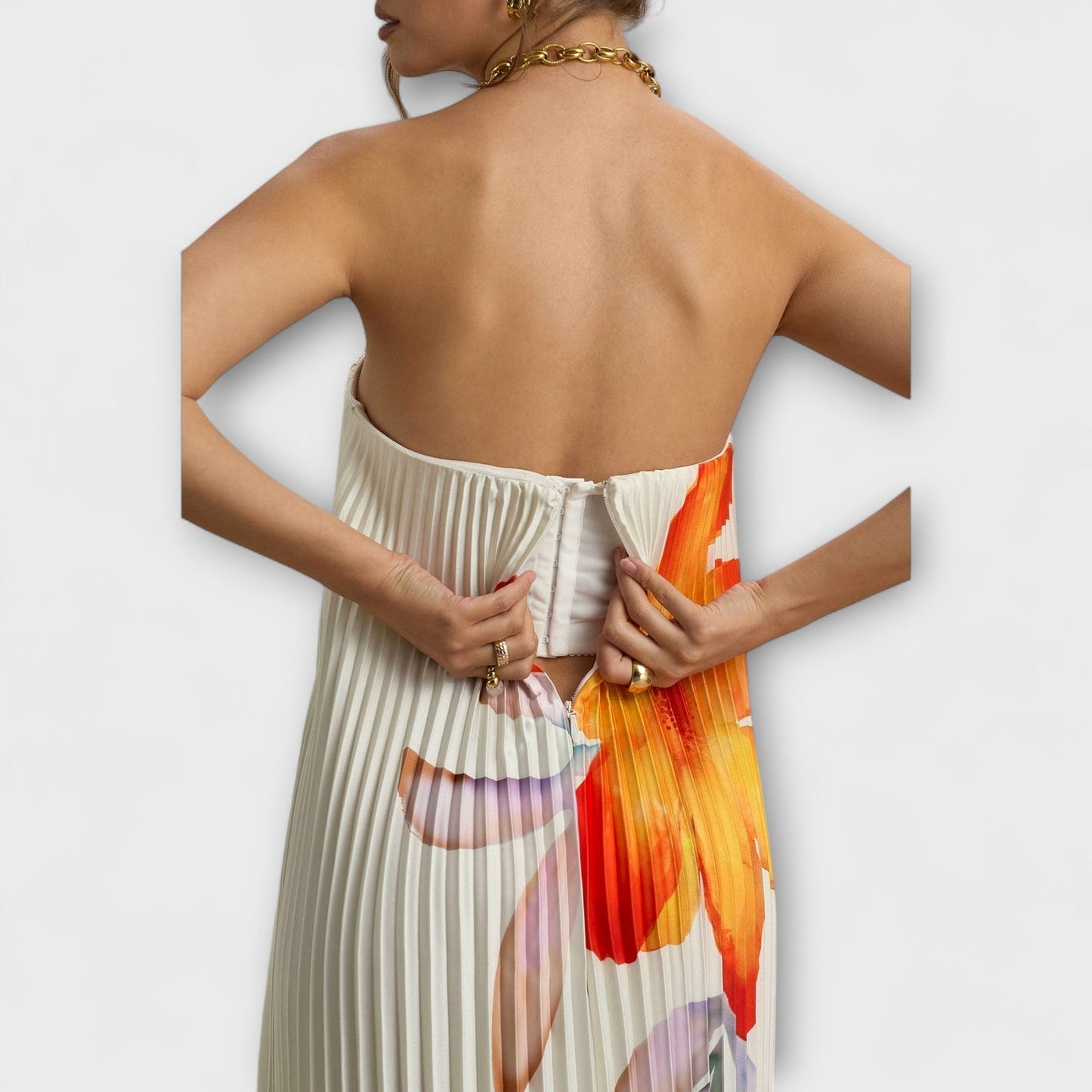 Vibrant Orange Flower Long Evening Dress