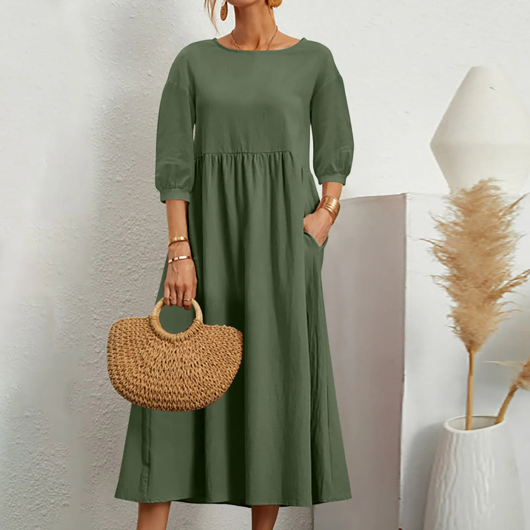 Comfy Relaxed Fit Patchwork Midi Dress