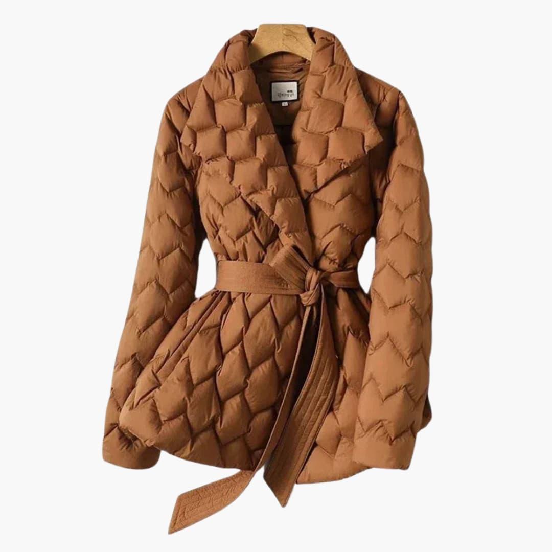 Women's Long Parka Coat with Adjustable Belt - Vossary