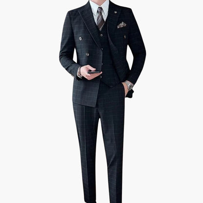Classic Fit Checked Suit with Notch Collar