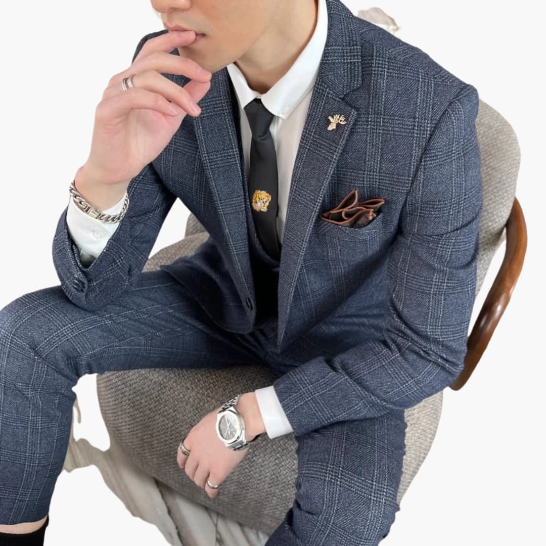 Classic Plaid Three-Piece Suit for Men