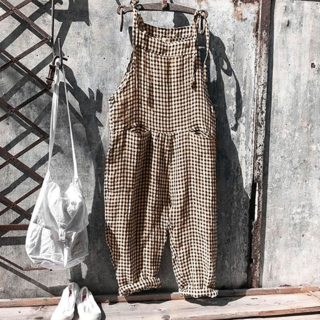 Comfortable Women's Wide Leg Gingham Jumpsuit