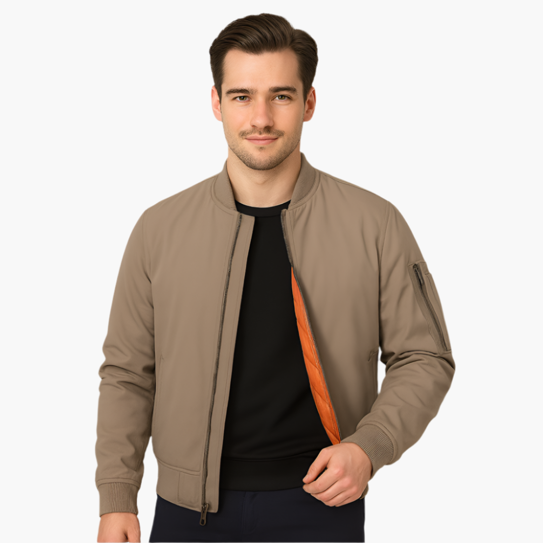 Men's Zip Up Baseball Jacket with Ribbed Sleeves