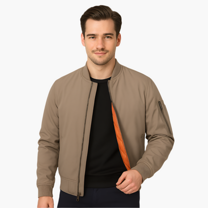 Men's Zip Up Baseball Jacket with Ribbed Sleeves