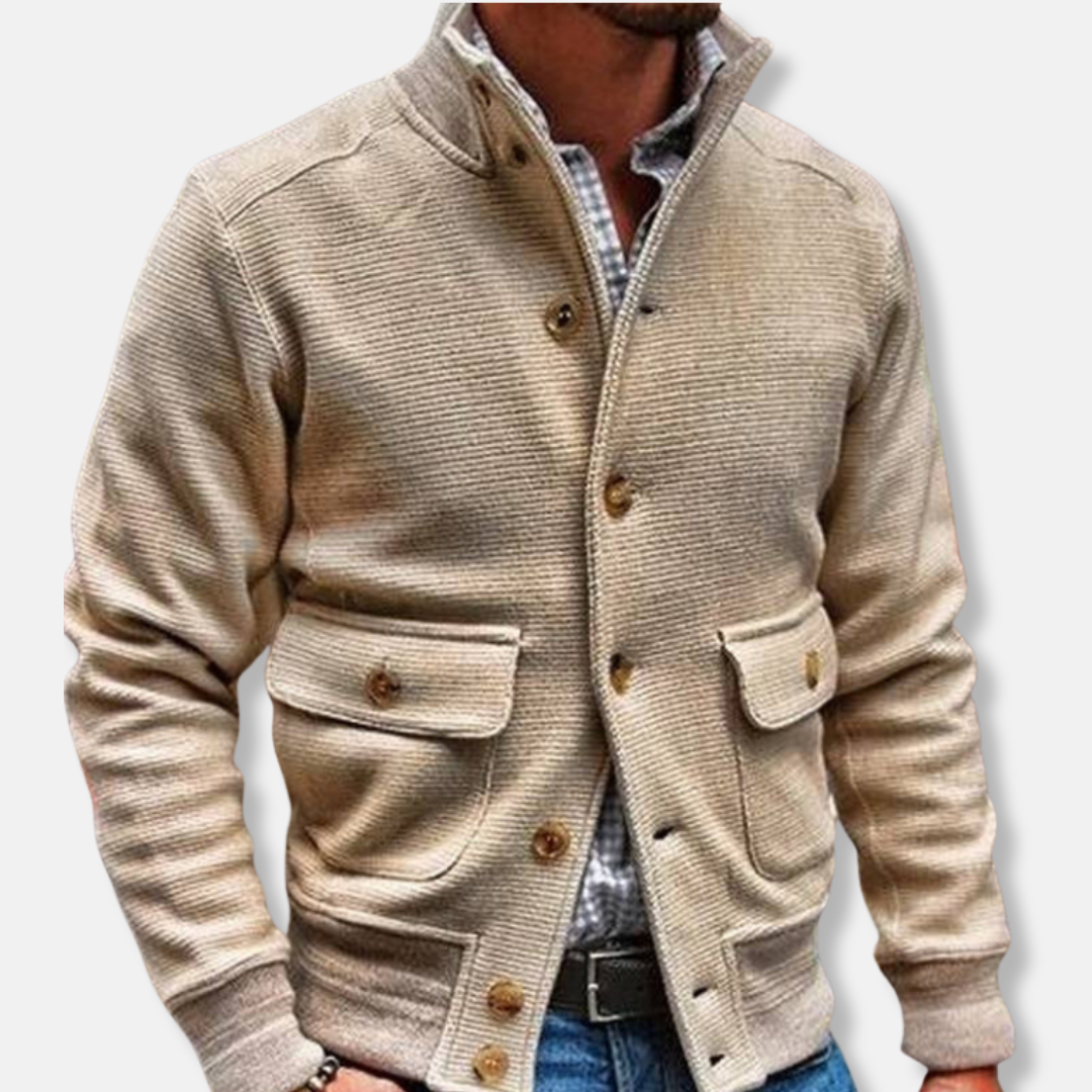Slim Fit Men's Coat with Buttons and Flap Pockets