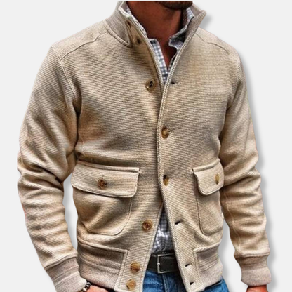 Slim Fit Men's Coat with Buttons and Flap Pockets