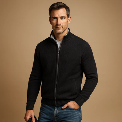 Warm Crew Neck Knitted Zip Men's Cardigan Sweater