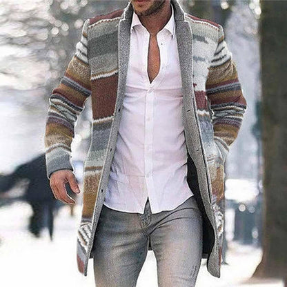 Men's Classic Striped Overcoat with Button Front
