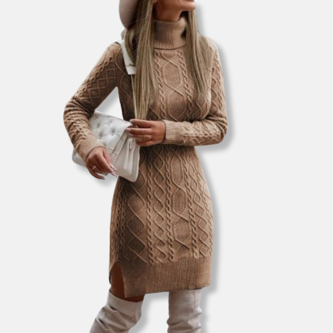 Petite Turtleneck Mini Dress Long Sleeve Wool Blend