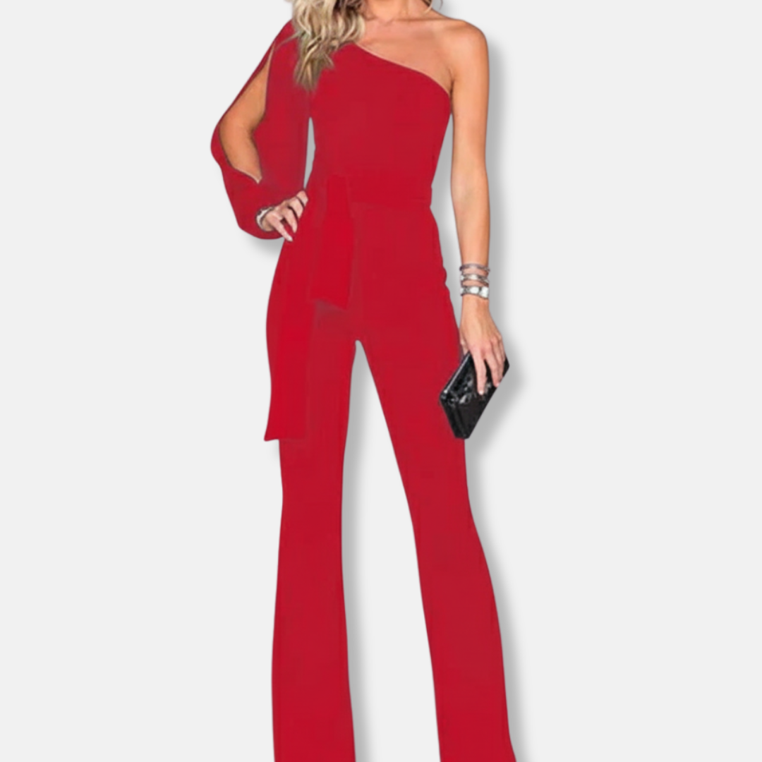 Women's Chic One Shoulder Jumpsuit with Flared Legs - EasyApparels