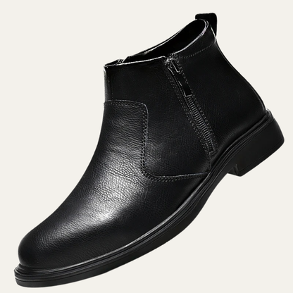 Classic Mens Black Leather Ankle Boots with Zip