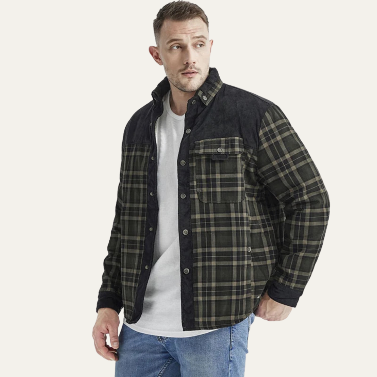 Classic Plaid Mens Multi Pocket Flannel Jacket