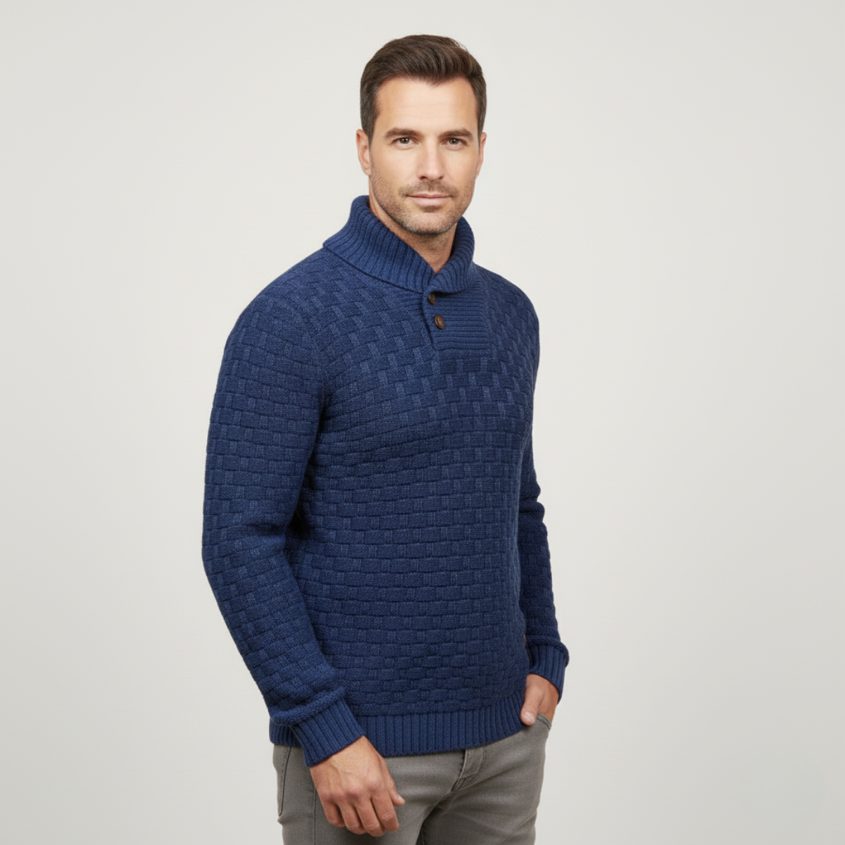 Cozy Button Front Mens Thick Knit Sweater