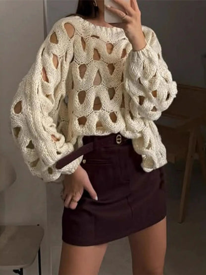 Thick Cable Knit Open Back Sweater - EasyApparels