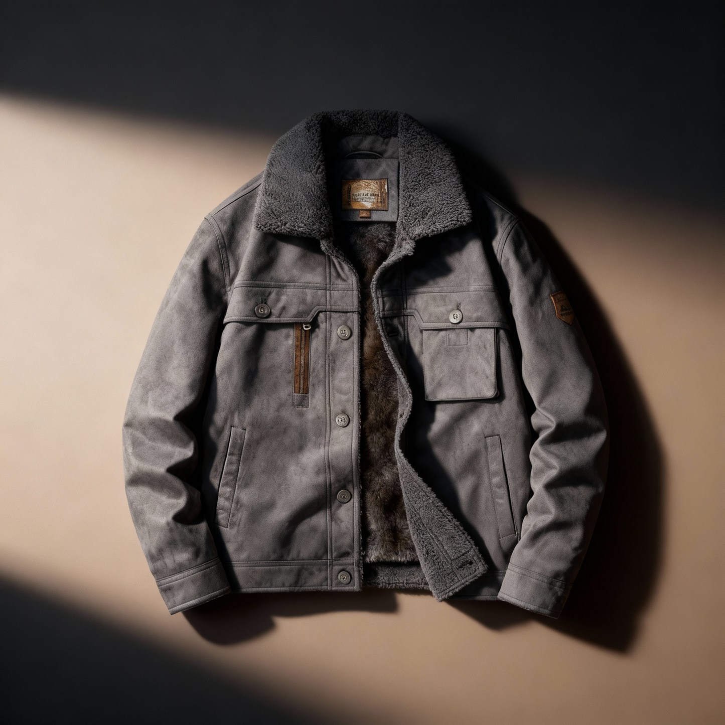 Warm Suede Leather Fleece Jacket