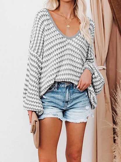 Casual Color Block Crew Neck Sweater - EasyApparels