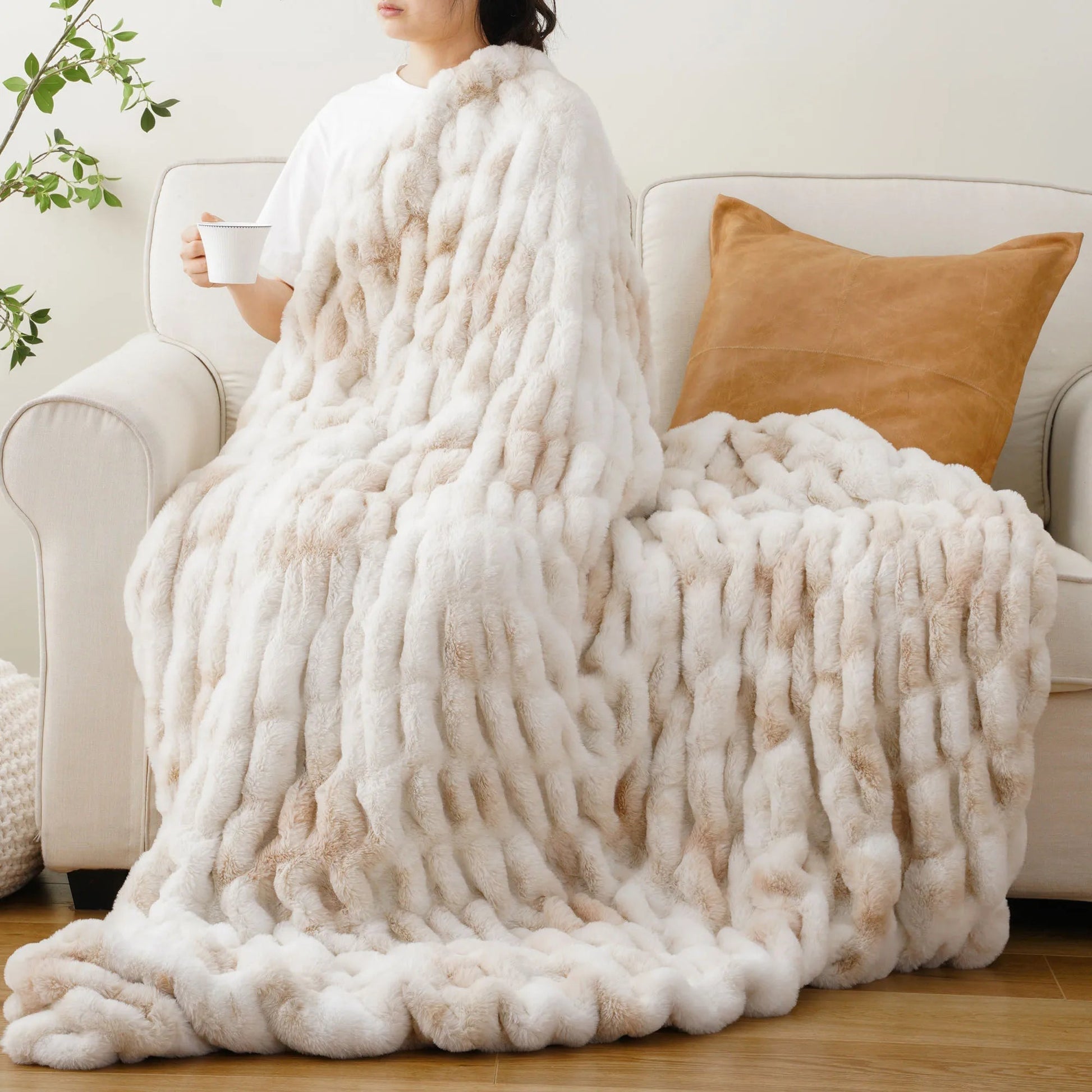 Plush Textured Throw Blanket With Quilted Design