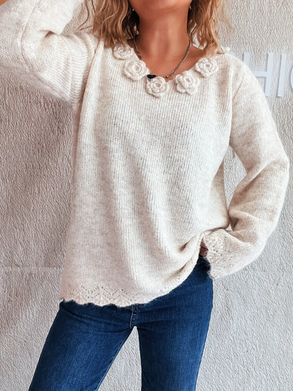 Beautiful Floral Crew Neck Sweater - EasyApparels