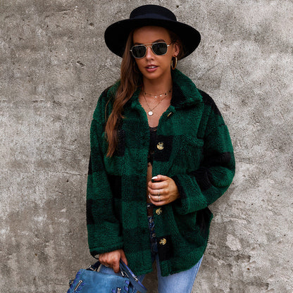 Soft Checkered Faux Fur Winter Coat