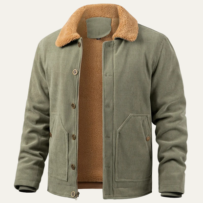 Warm Mens Corduroy Fleece Lined Button Jacket - Vossary