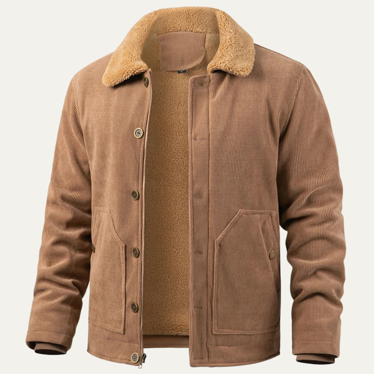 Warm Mens Corduroy Fleece Lined Button Jacket