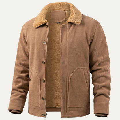 Warm Mens Corduroy Fleece Lined Button Jacket