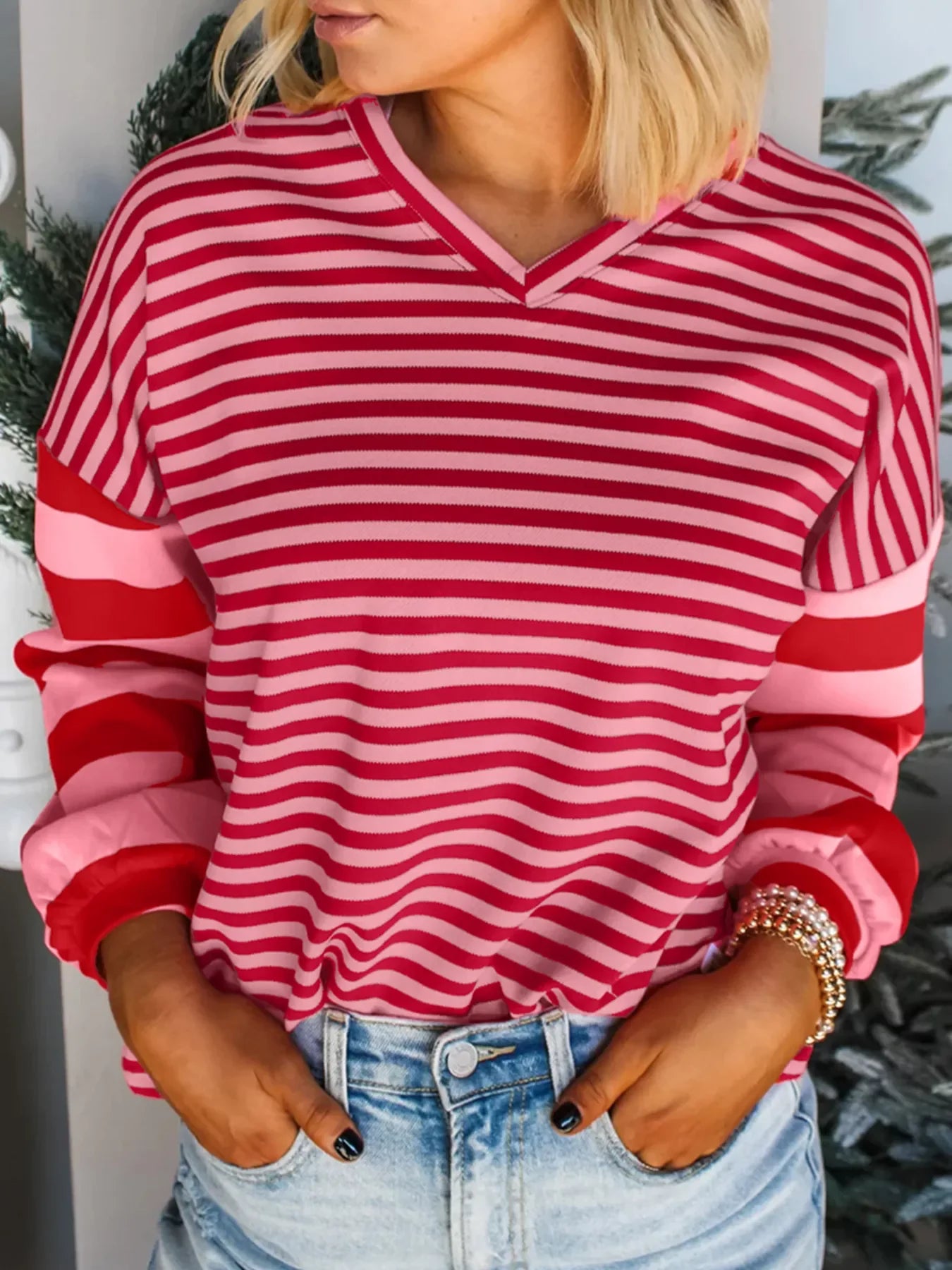 Casual Vertical Stripe Crew Neck Tee - EasyApparels