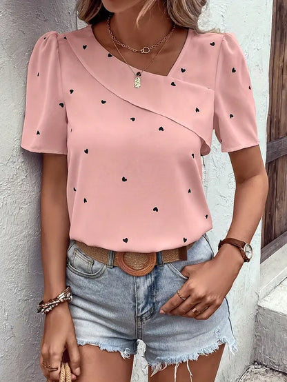 Casual Loose Fit Heart Pattern Blouse - EasyApparels