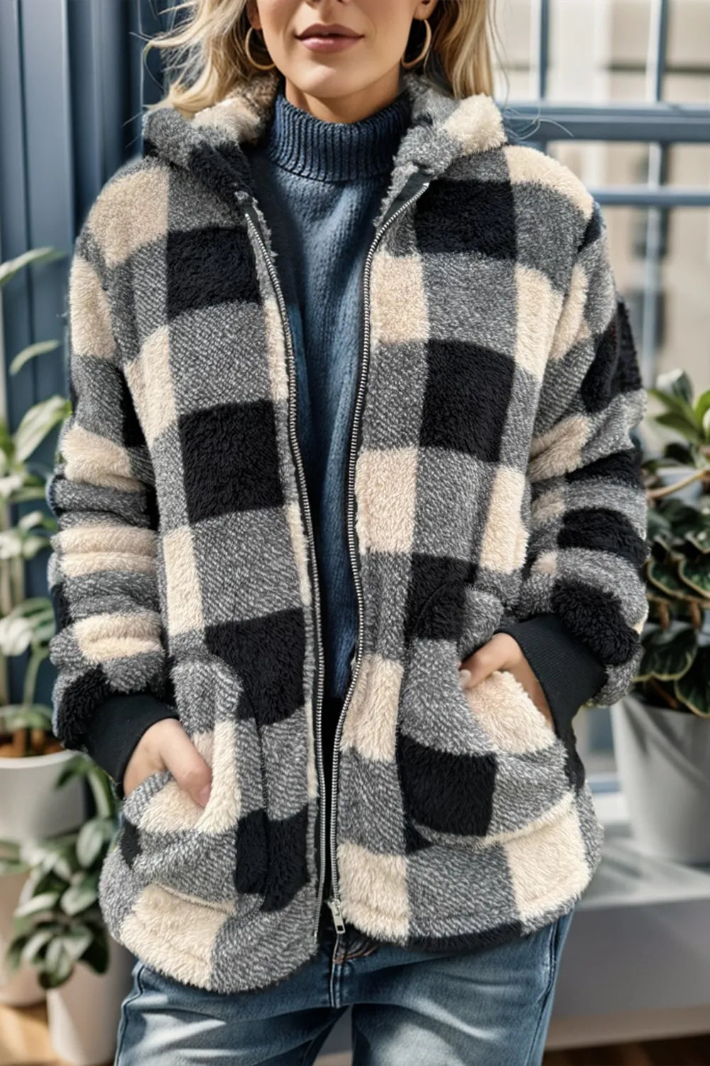 Classic Plaid Oversized Hooded Winter Coat