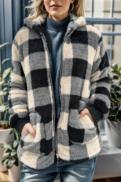 Classic Plaid Oversized Hooded Winter Coat