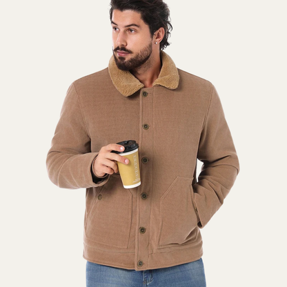 Warm Mens Corduroy Fleece Lined Button Jacket