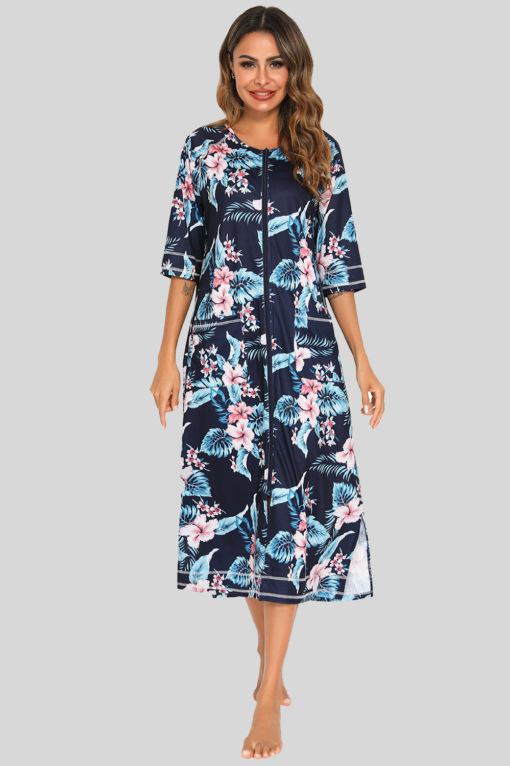 Comfortable Floral Nightie with Side Pockets