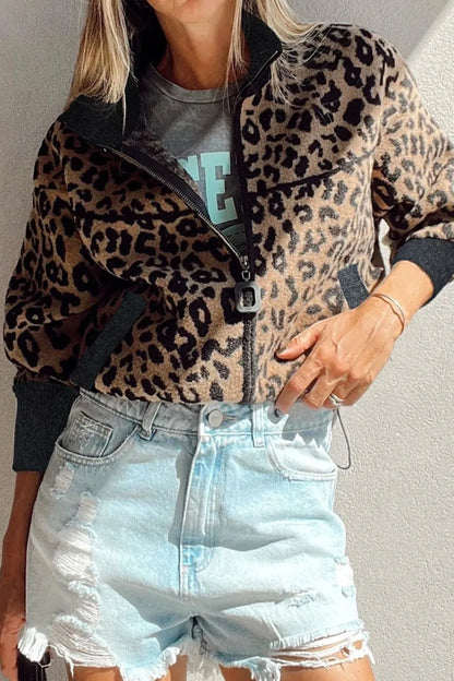 Fashionable Animal Pattern Full Zip Jacket for Ladies - EasyApparels