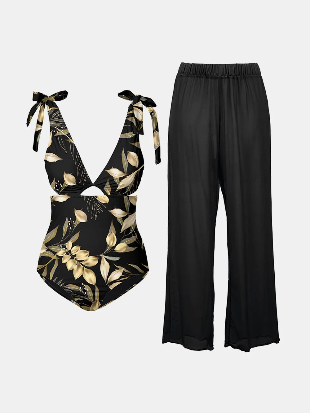 Trendy Cutout Swimsuit and Pants Set - EasyApparels