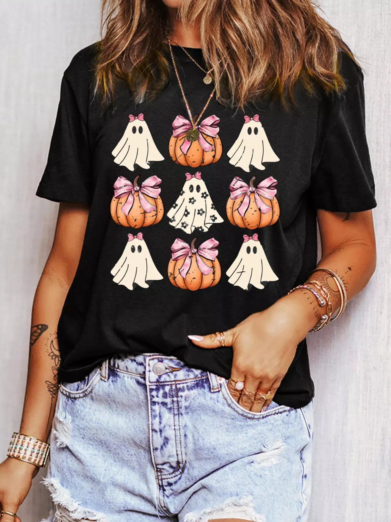 Spooky Pumpkin Ghost Design Tee Shirt