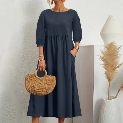 Comfy Relaxed Fit Patchwork Midi Dress