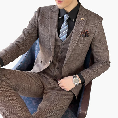 Classic Plaid Three-Piece Suit for Men