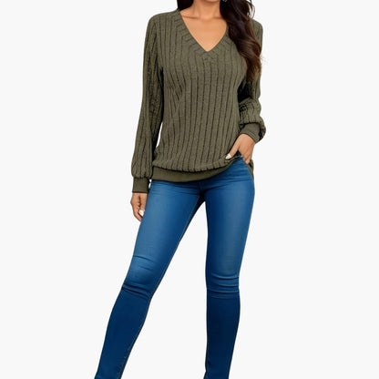 Ladies' Casual Long Sleeve V Neck Sweater