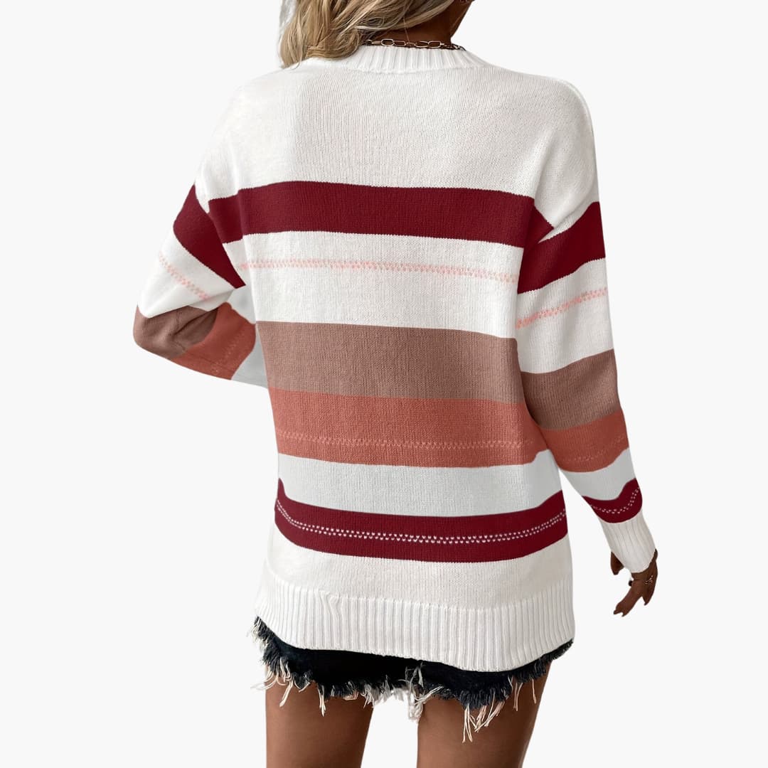 Ladies' Striped Crew Neck Sweater