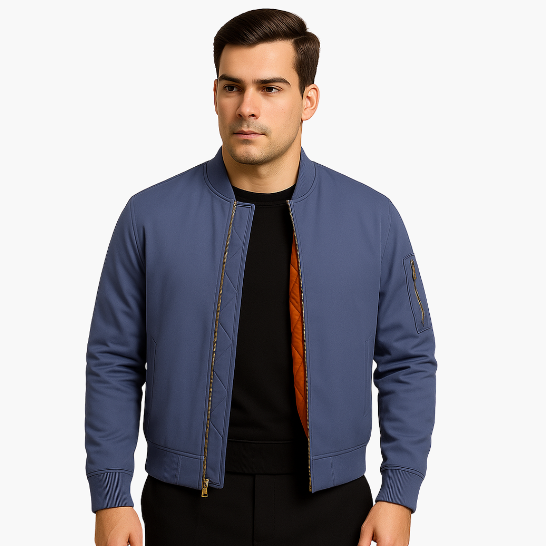 Men's Zip Up Baseball Jacket with Ribbed Sleeves