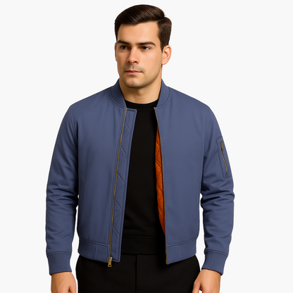 Men's Zip Up Baseball Jacket with Ribbed Sleeves