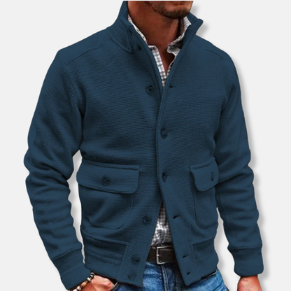 Slim Fit Men's Coat with Buttons and Flap Pockets