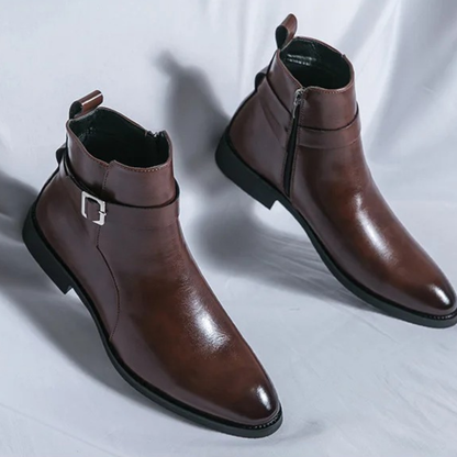 Premium Mens Leather Ankle Boots with Side Zip